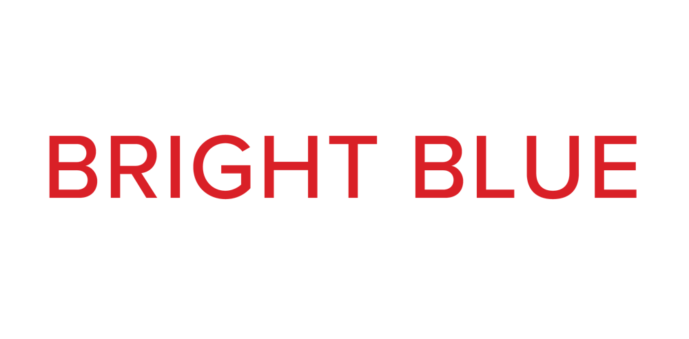 The Bright Blue brand name design in red on a transparent background.