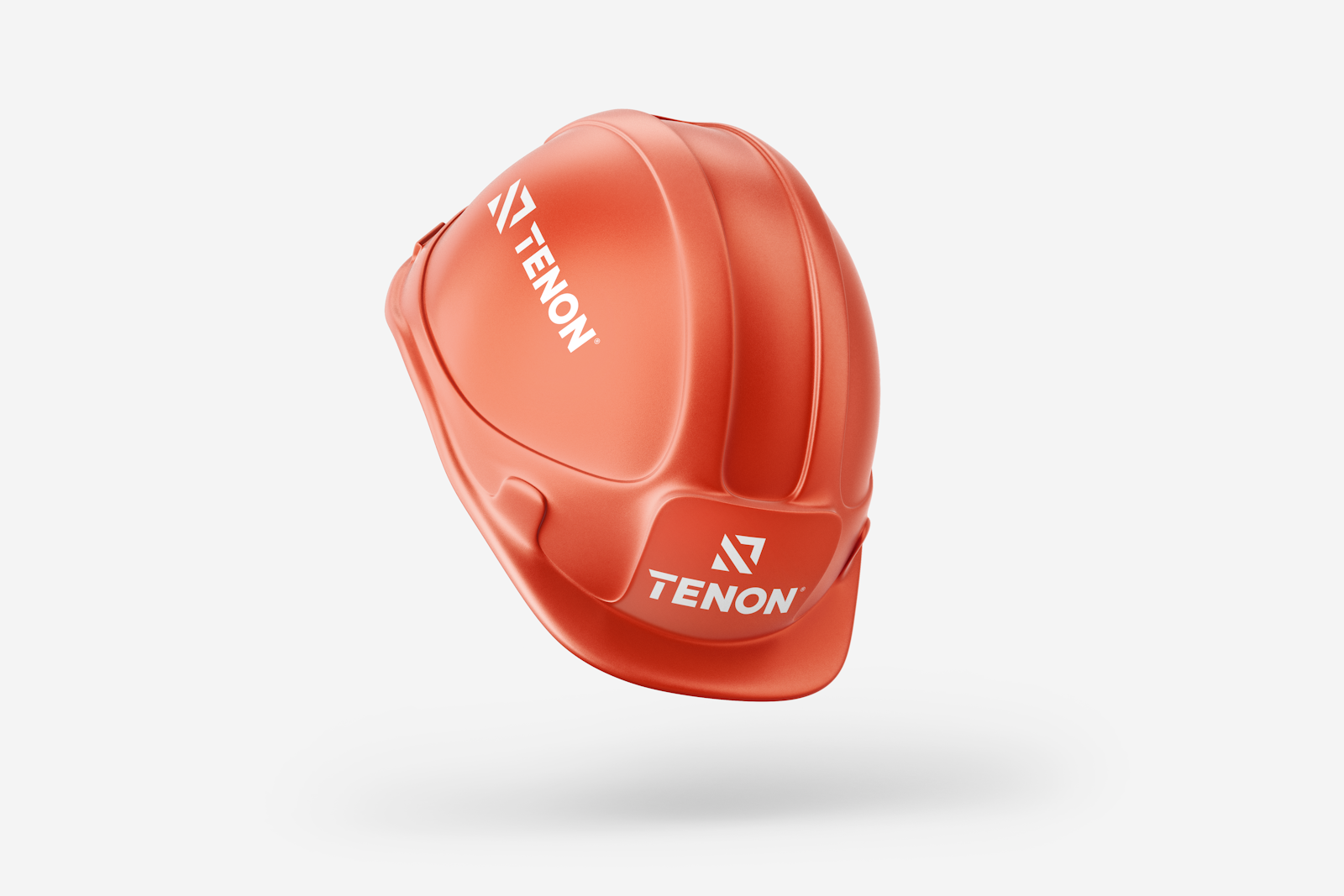 Tenon logo and branding printed on hard hat.