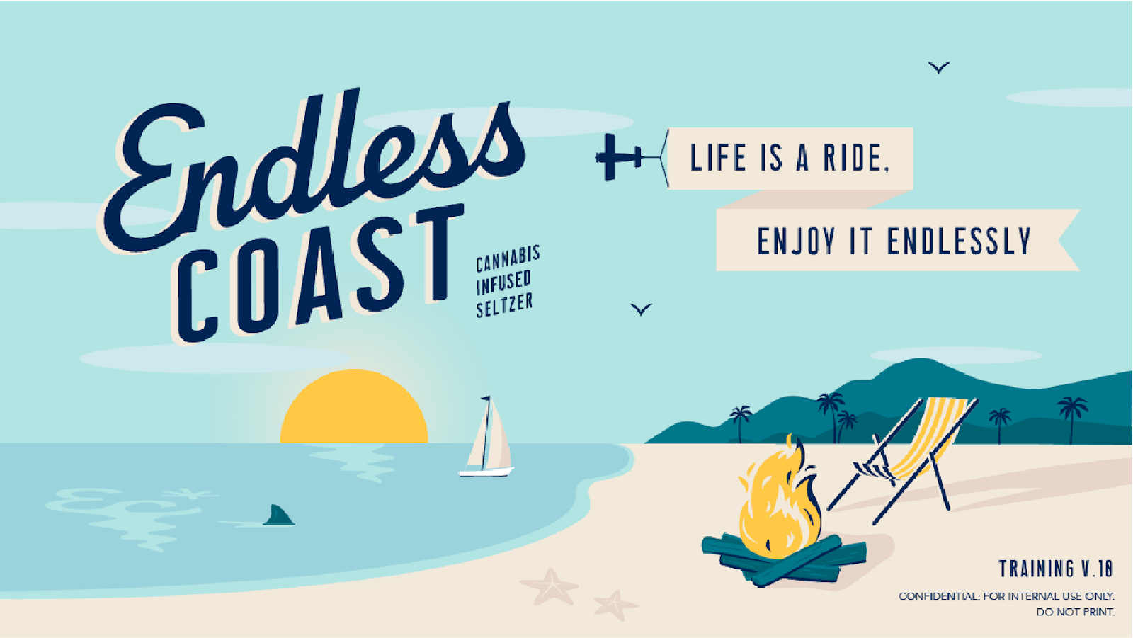 The Endless Coast brand campaign design social media graphics with beach scene.