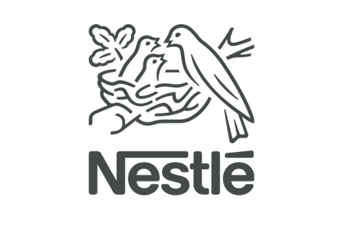 A Nestle logo in black and white for speaker list.