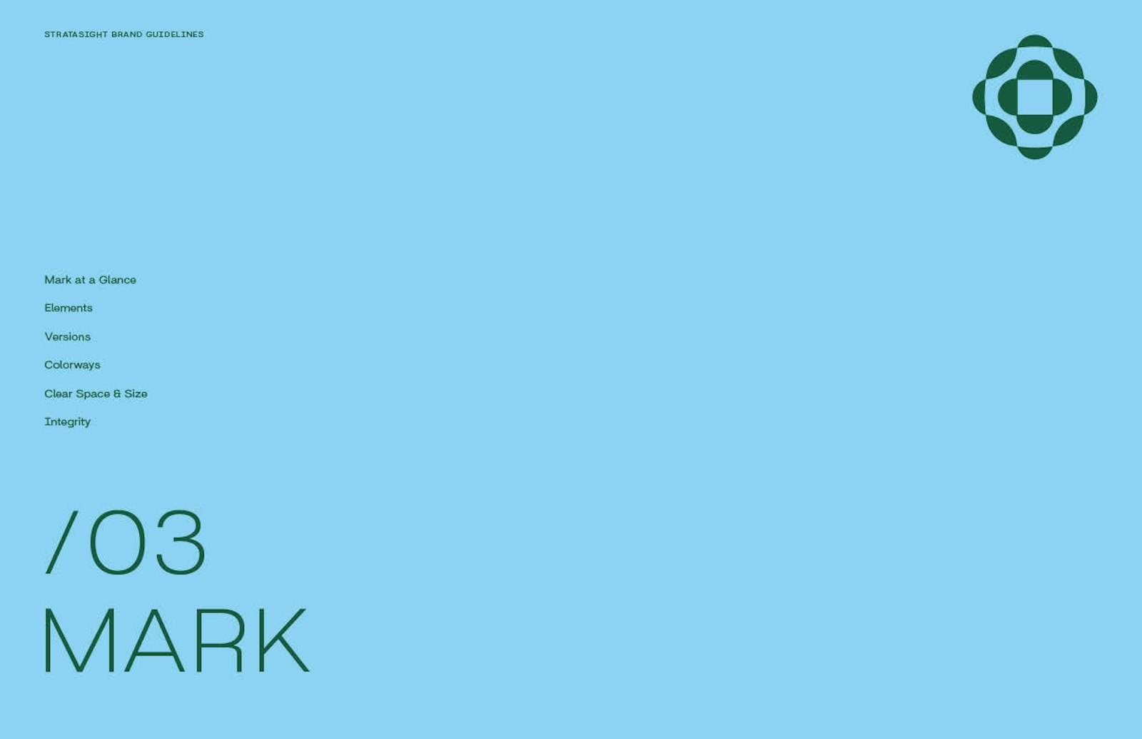 Stratasight brand guidelines: A cover page prefacing guidelines for the Stratasight brand mark, developed by Capsule in Stratasight's 2026 rebrand.