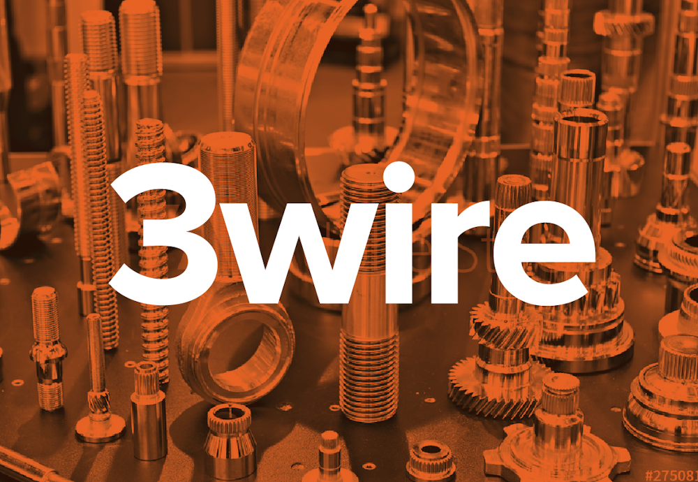 A 3Wire company naming spotlight with word in white on product background.