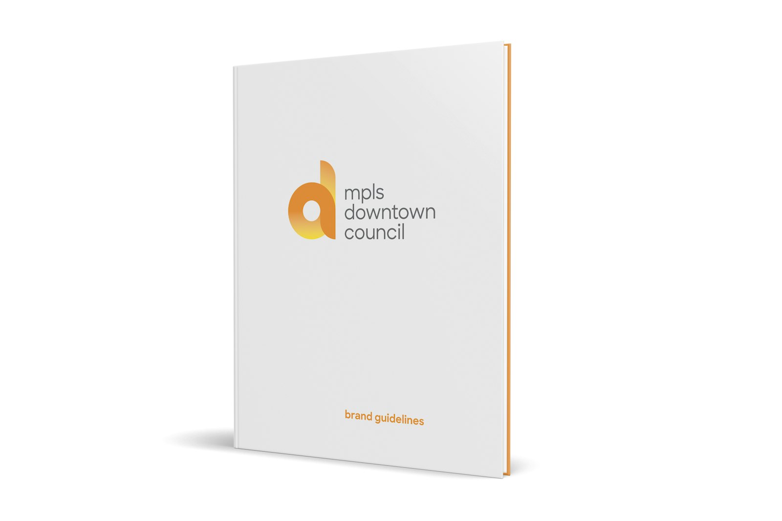 The Minneapolis Downtown Council brand design brochure on white background.