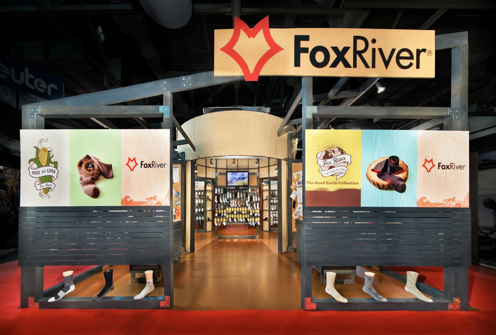 Fox River trade show booth displays with product photography and branding.