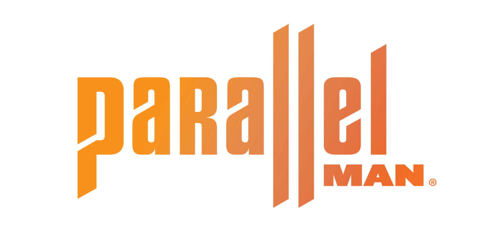 A designed Parallel Man logo in orange on a white background.