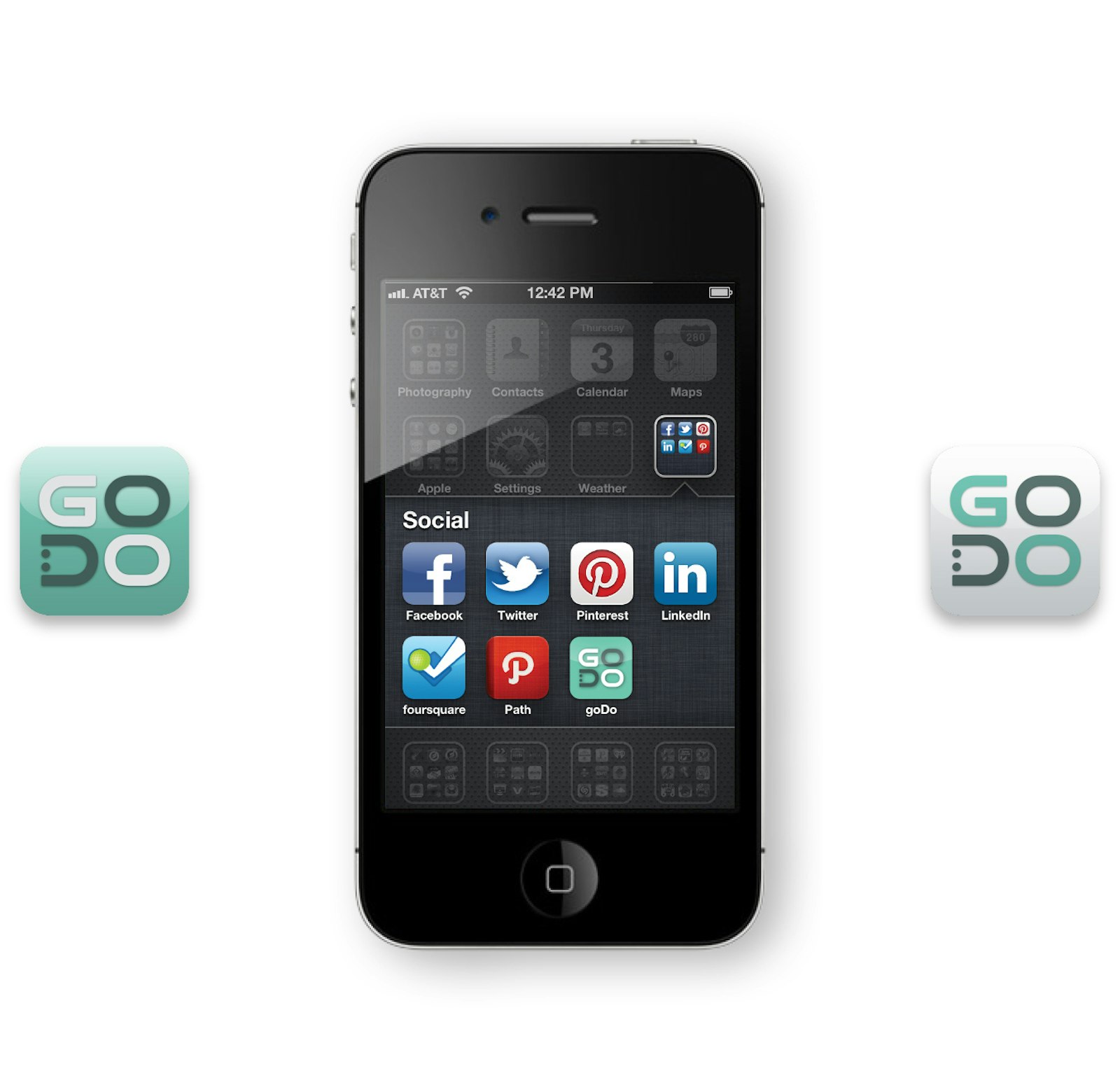 Mobile phone app icon design and logo for GoDo brand.
