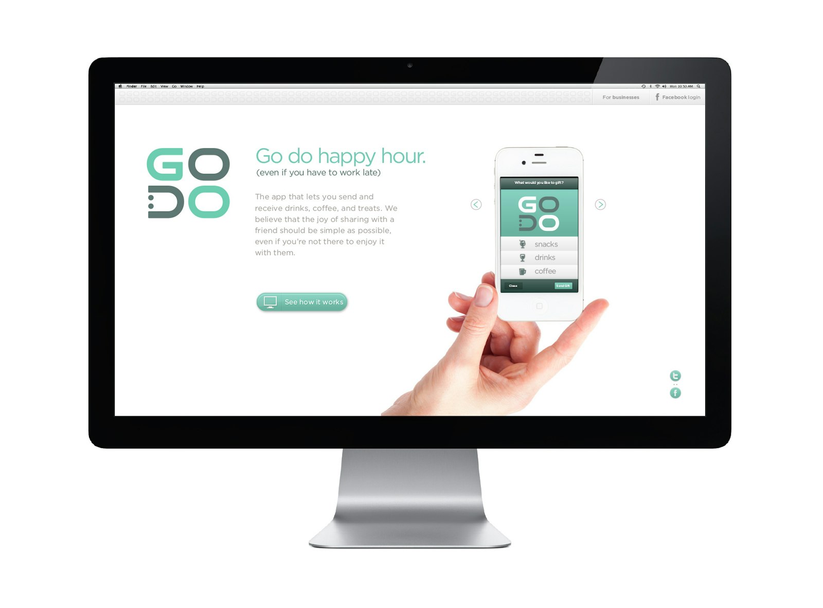 Computer monitor with website design, logo and messaging for GoDo brand.