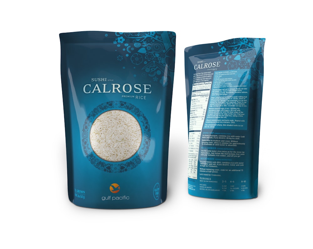 Gulf Pacific Rice packaging design for calrose rice.