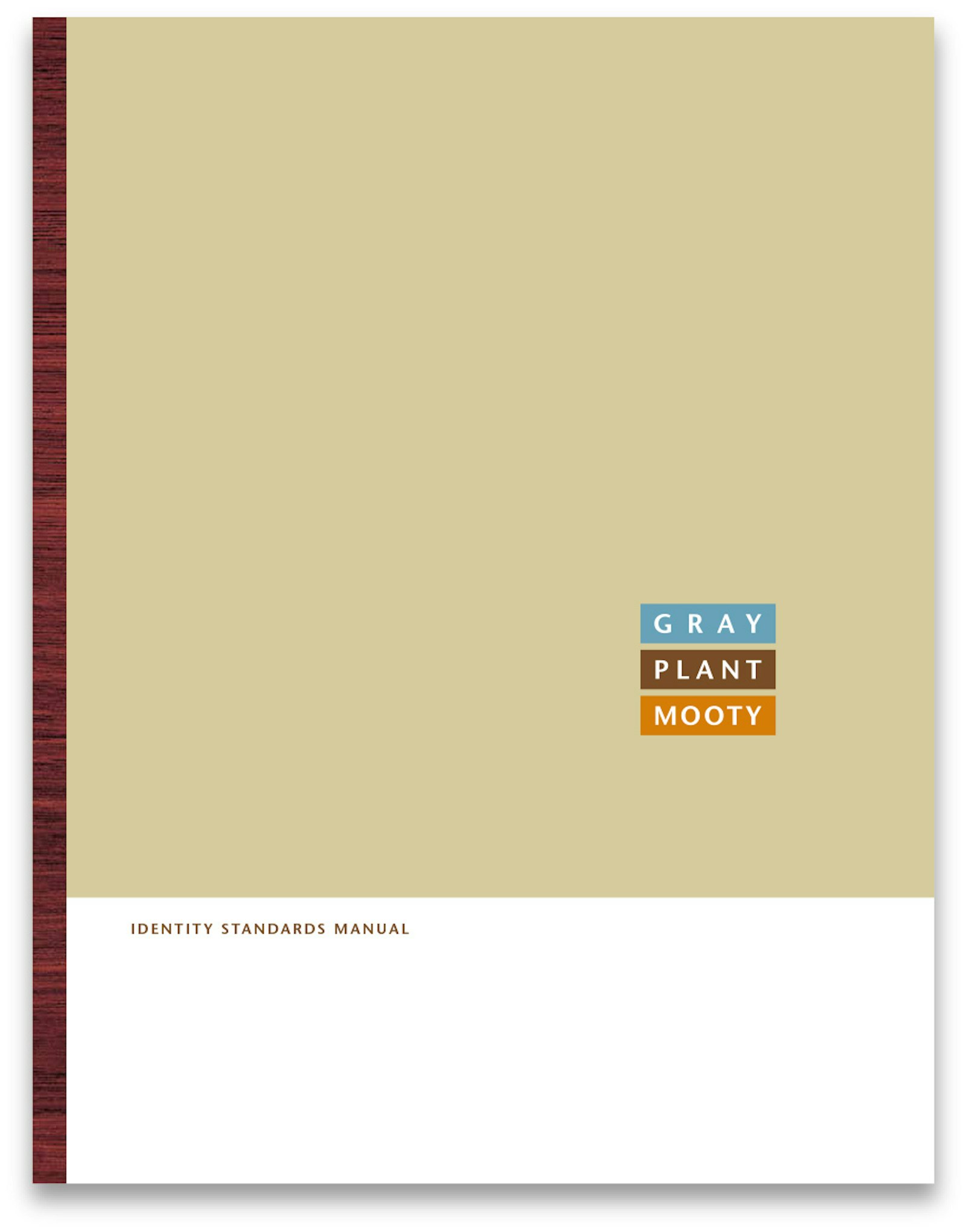 A cover of a Gray Plant Mooty brand identity standards manual.