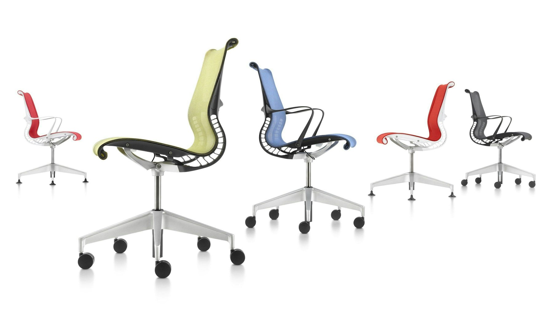 The Miller Knoll brand name Setu chair design showing a variety of chairs in photo.