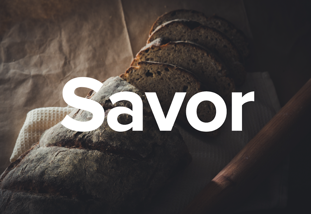 Savor company name selection with bread background.