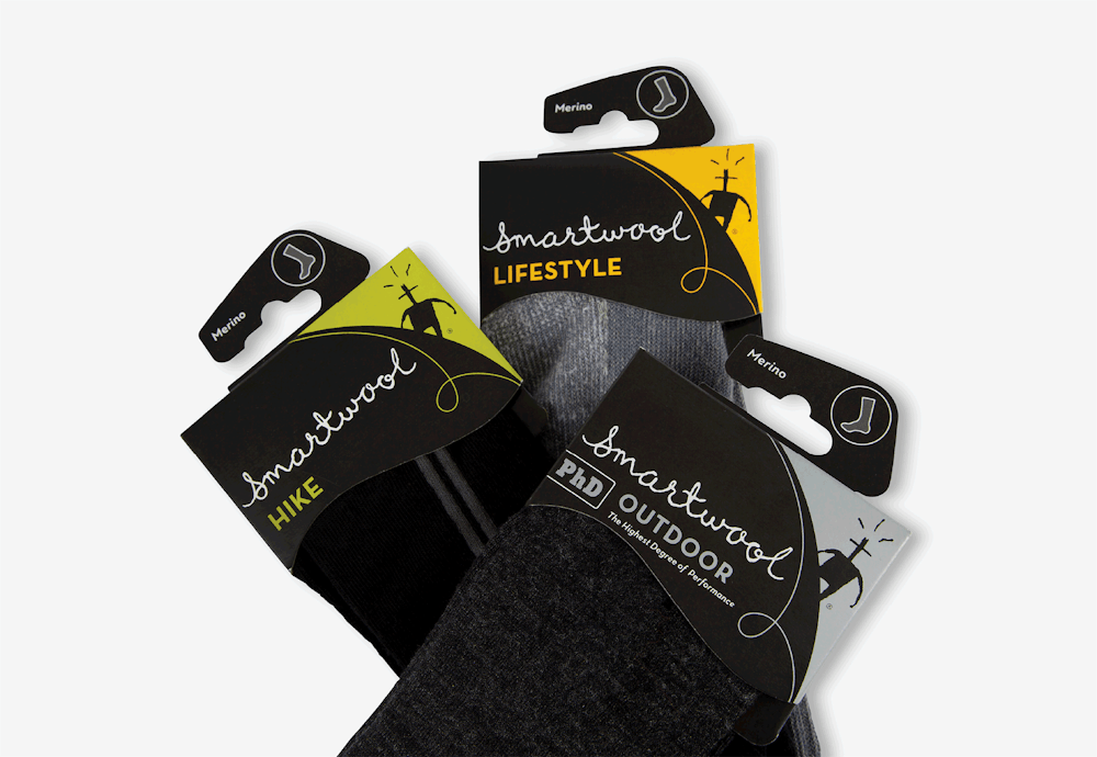 Smartwool Socks packaging system with Hike, Lifestyle and Outdoor package designs.