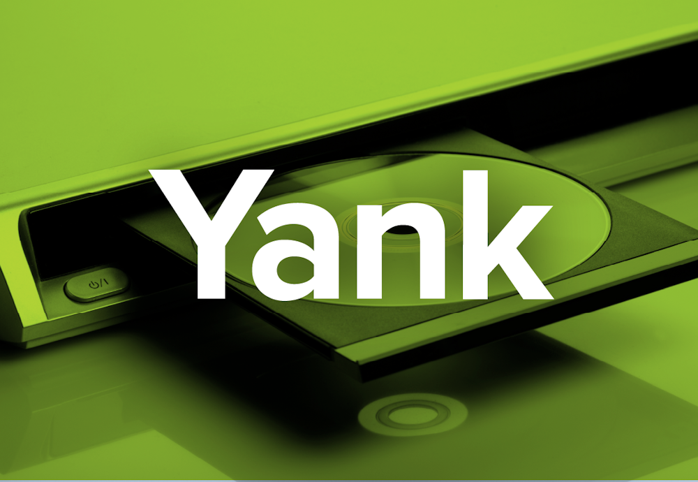 Yank company naming with green cd player image in background.