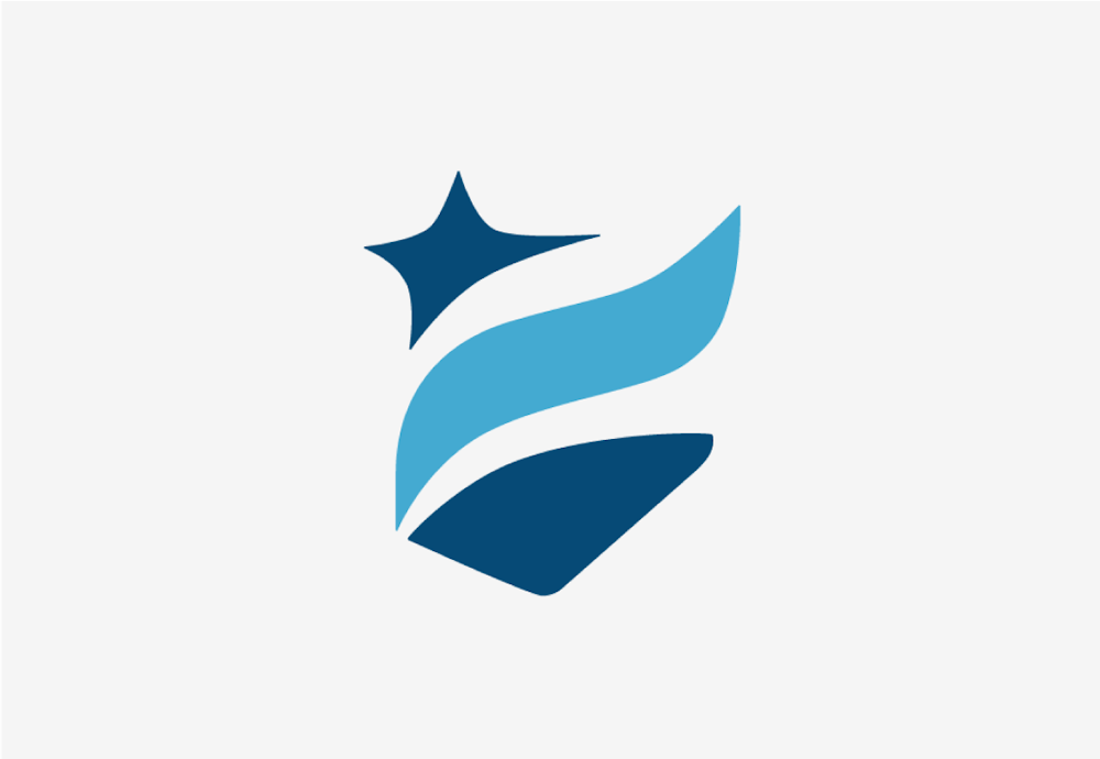 The NGL brand logo design of emblem with dark blue star light blue wave to form shield.