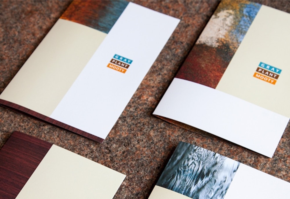 A set of brochure graphic designs and branding for Gray Plant Mooty.