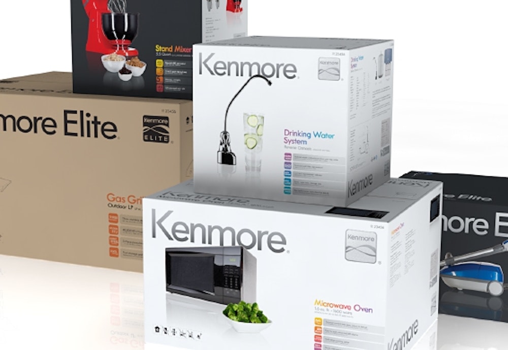 Five Kenmore package designs for unique kitchen and home products.