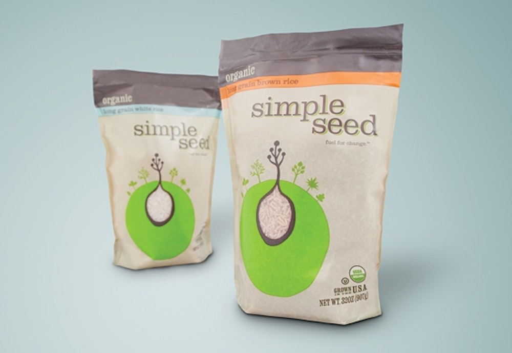 Simple Seed Packaging design and branding on two rice bags.